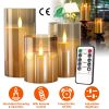 3Packs Flameless Candles Battery Operated Pillar Real Wax LED Glass Candle Warm White with Remote Control Timer