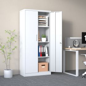 71"H Metal Garage Storage Cabinet, White Tool Steel Locking Cabinet with Doors and 3 Adjustable Shelves