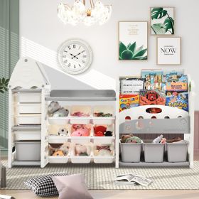 Kids Bookshelf Toy Storage Organizer with 17 Bins and 5 Bookshelves (Color: as Pic)