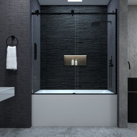 58-60" W x 60" H Frameless Sliding Bathtub Door, Tub Shower Door, Bathtub Glass Door, Bathtub Shower Door, 1/4" (4mm) Certified Clear Tempered Glass (Color: as Pic)