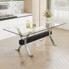 Dining table. Modern tempered glass dining table. Large modern office desk with silver plated metal legs and MDF crossbars