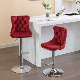 Swivel Velvet Barstools Adjusatble Seat Height from 25-33 Inch, Chrome base Bar Stools with Backs Comfortable Tufted for Home Pub and Kitchen Island (Color: as Pic)
